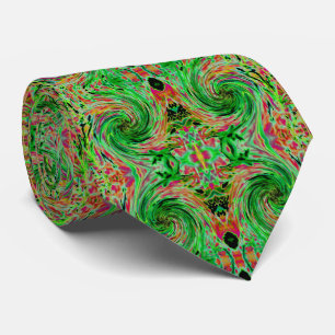 Cool Abstract Lime Green and Black Floral Swirl Tie
