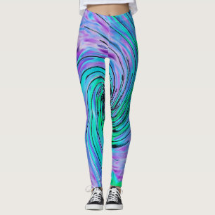 Cool Abstract Lime Green and Purple Floral Swirl Leggings