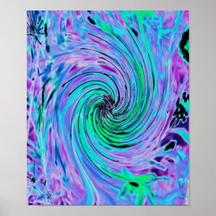 Cool Abstract Lime Green and Purple Floral Swirl Poster