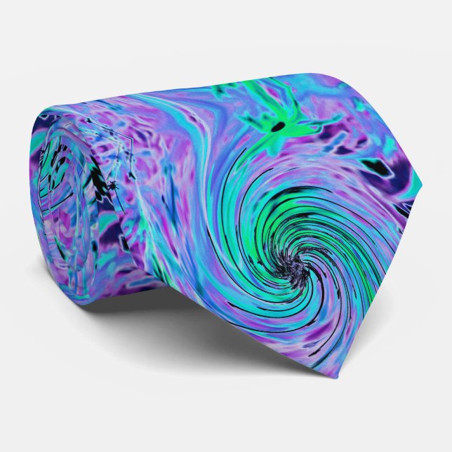 Cool Abstract Lime Green and Purple Floral Swirl Tie (Rolled)