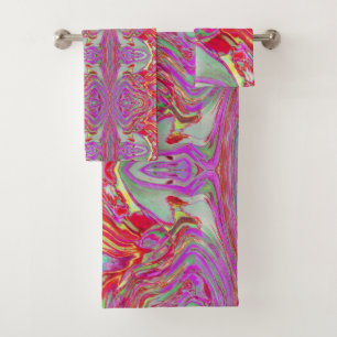Cool Abstract Magenta and Red Groovy Retro Bath Towel Set