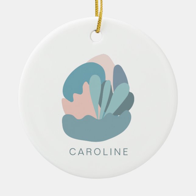 Cool Abstract Modernism in Blue Personalised  Ceramic Tree Decoration (Front)