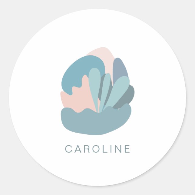 Cool Abstract Modernism in Blue Personalised  Classic Round Sticker (Front)