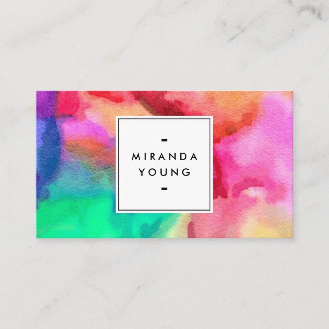 Cool Abstract Multi-colour Watercolors II Business Card (Front)