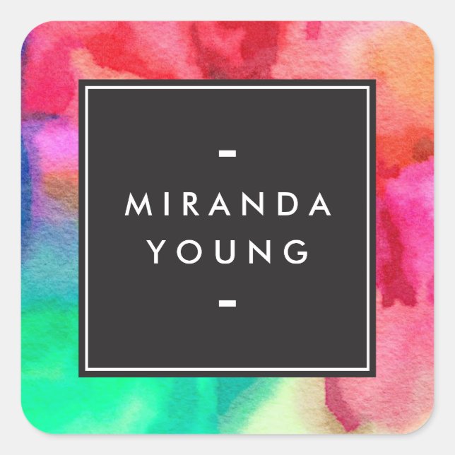 Cool Abstract Multi-colour Watercolors Modern Square Sticker (Front)