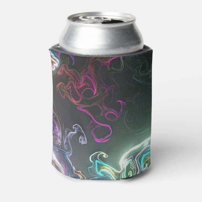 Cool Abstract Neon Liquid Art Black Can Cooler (Can Back)