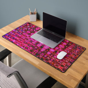 Cool Abstract Pink and Black Atomic Retro Zigzags Desk Mat