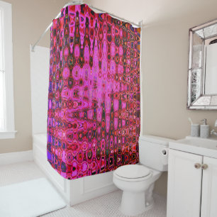 Cool Abstract Pink and Black Atomic Retro Zigzags Shower Curtain