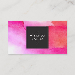 Cool Abstract Pink/Red Watercolors Modern Business Card
