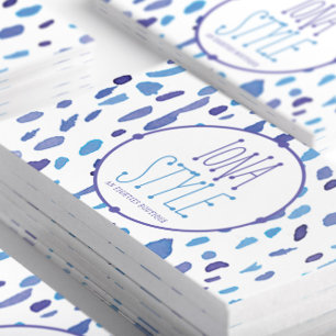 Cool Abstract Purple & Blue Watercolor Pattern Business Card
