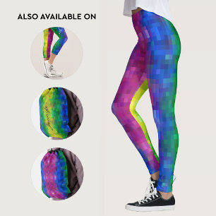 Cool Abstract Rainbow Gradient Pixel Art Pattern Leggings