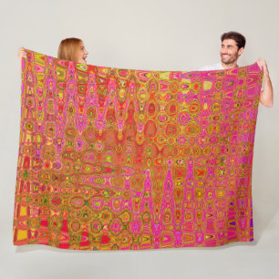Cool Abstract Red and Yellow Atomic Retro Zigzags Fleece Blanket