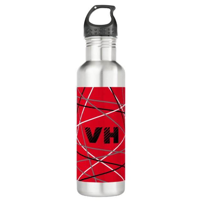 Cool Abstract Red Striped Guitar Name Initials 710 Ml Water Bottle (Front)