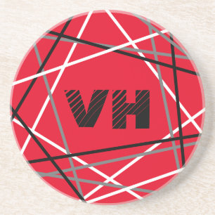 Cool Abstract Red Striped Guitar Name Initials Coaster