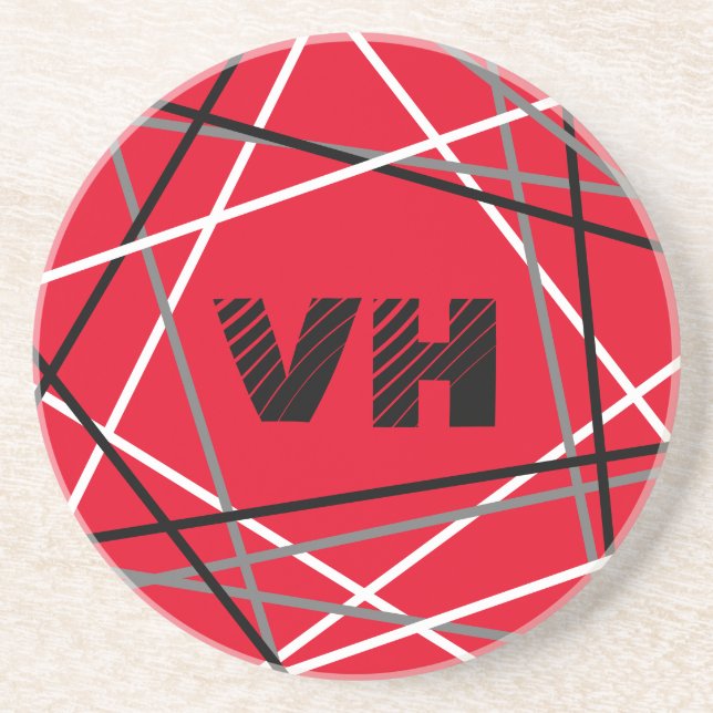 Cool Abstract Red Striped Guitar Name Initials Coaster (Front)
