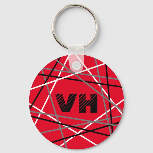 Cool Abstract Red Striped Guitar Name Initials Key Ring (Front)