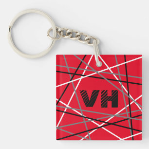 Cool Abstract Red Striped Guitar Name Initials Key Ring