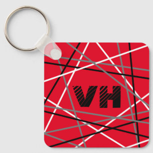 Cool Abstract Red Striped Guitar Name Initials Key Ring