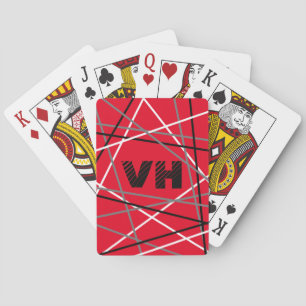 Cool Abstract Red Striped Guitar Name Initials Playing Cards