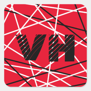 Cool Abstract Red Striped Guitar Name Initials Square Sticker