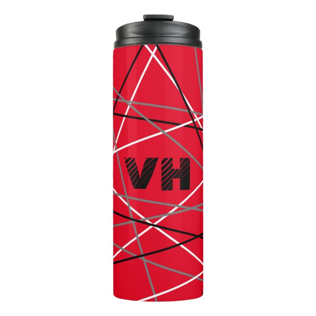 Cool Abstract Red Striped Guitar Name Initials Thermal Tumbler (Front)