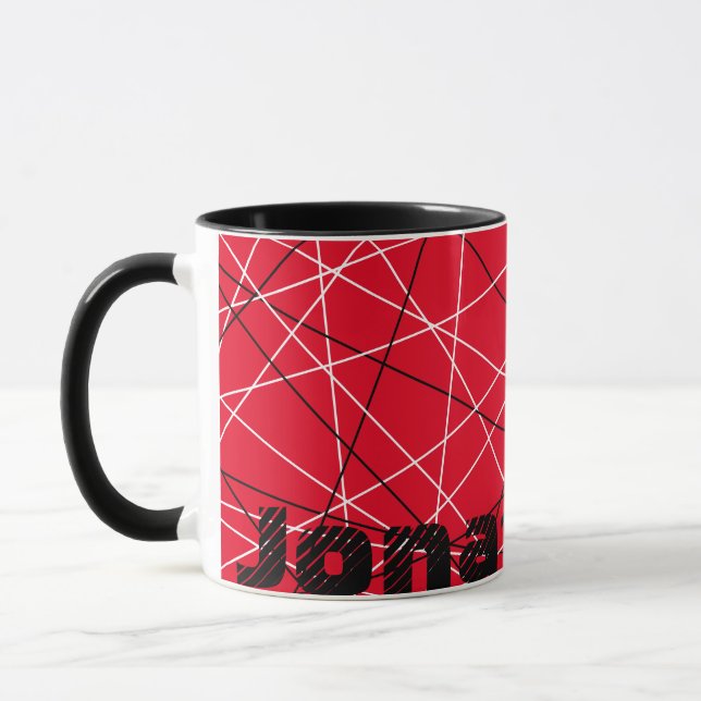 Cool Abstract Red Striped Guitar Name  Mug (Left)