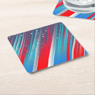 Cool Abstract Red White Blue Brush Strokes Square Paper Coaster