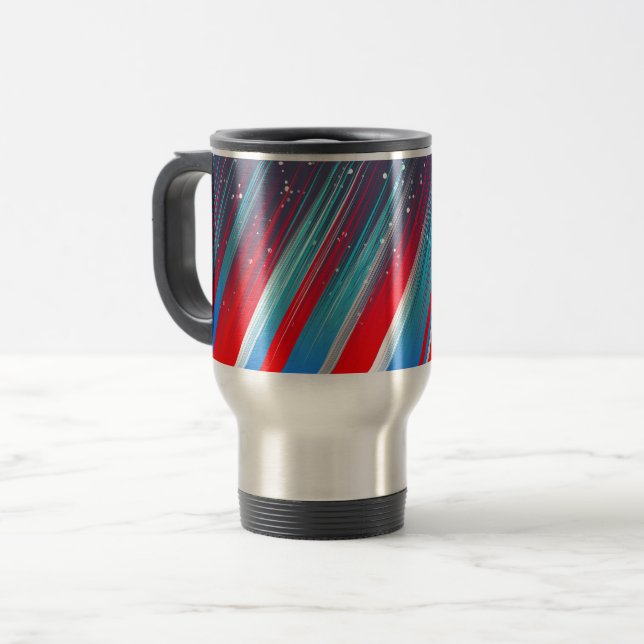 Cool Abstract Red White Blue Brush Strokes Travel Mug (Front Left)