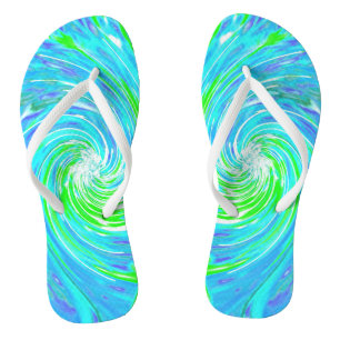 Cool Abstract Retro Aqua and Lime Green Swirl Flip Flops
