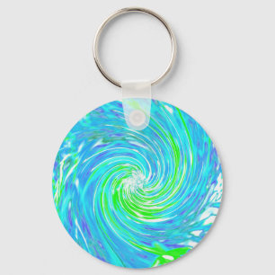 Cool Abstract Retro Aqua and Lime Green Swirl Key Ring