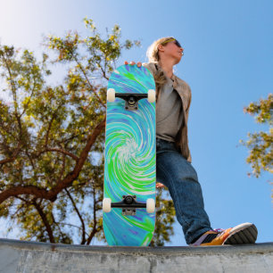 Cool Abstract Retro Aqua and Lime Green Swirl Skateboard