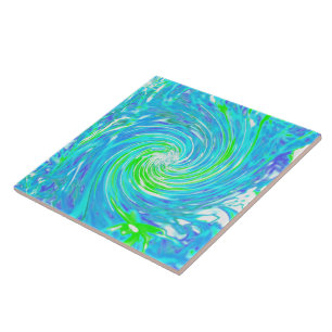 Cool Abstract Retro Aqua and Lime Green Swirl Tile