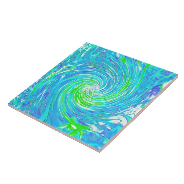 Cool Abstract Retro Aqua and Lime Green Swirl Tile (Side)