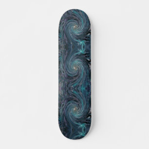 Cool Abstract Retro Black and Teal Cosmic Swirl Skateboard