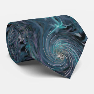 Cool Abstract Retro Black and Teal Cosmic Swirl Tie