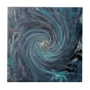 Cool Abstract Retro Black and Teal Cosmic Swirl Tile