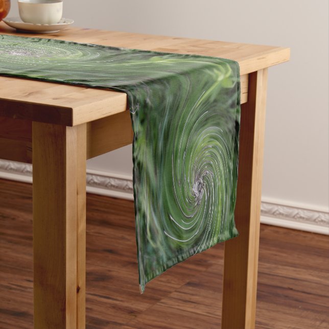 Cool Abstract Retro Chartreuse Green Floral Swirl Short Table Runner (In Situ)