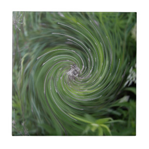 Cool Abstract Retro Chartreuse Green Floral Swirl Tile