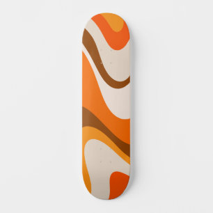 Cool Abstract Retro Contemporary Wavy Orange Skateboard