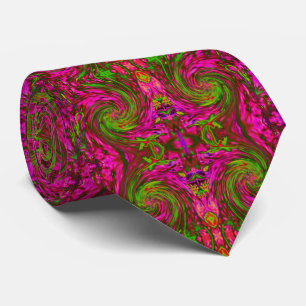 Cool Abstract Retro Green and Red Floral Swirl Tie