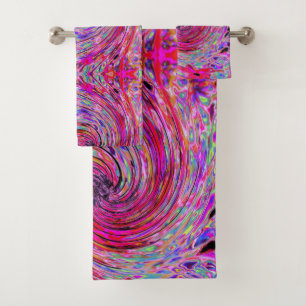 Cool Abstract Retro Hot Pink and Red Floral Swirl Bath Towel Set