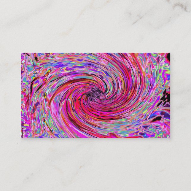 Cool Abstract Retro Hot Pink and Red Floral Swirl Business Card (Front)