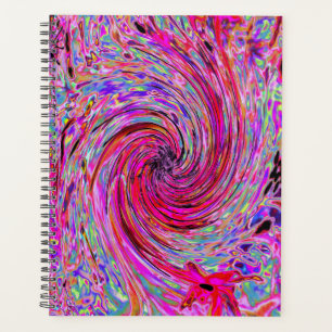 Cool Abstract Retro Hot Pink and Red Floral Swirl Planner