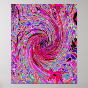 Cool Abstract Retro Hot Pink and Red Floral Swirl Poster
