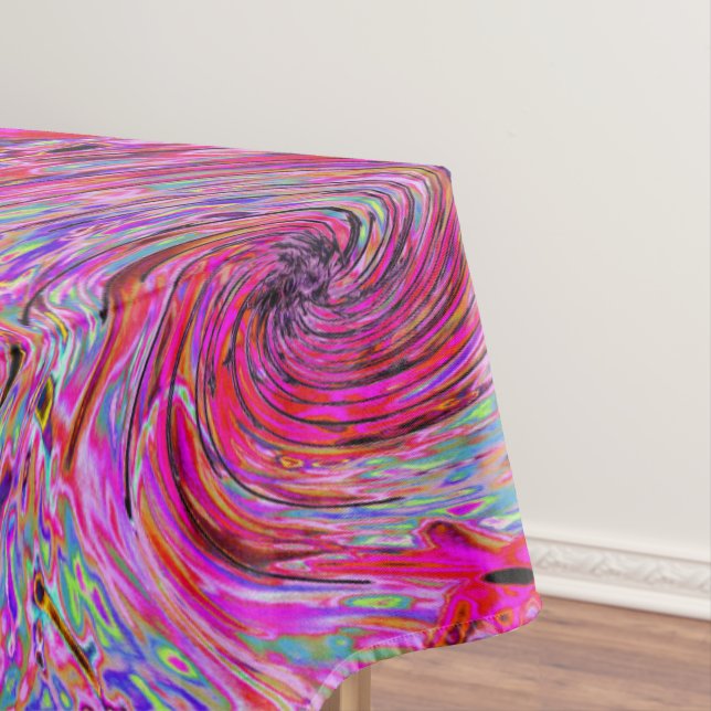 Cool Abstract Retro Hot Pink and Red Floral Swirl Tablecloth (In Situ)