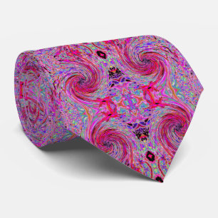 Cool Abstract Retro Hot Pink and Red Floral Swirl Tie