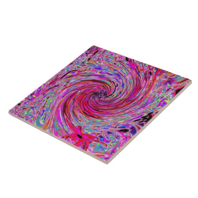 Cool Abstract Retro Hot Pink and Red Floral Swirl Tile (Side)