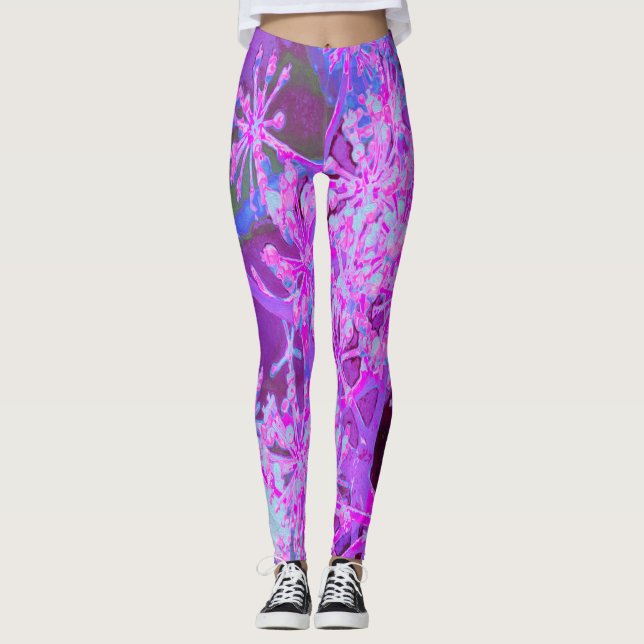 Cool Abstract Retro Nature in Hot Pink and Purple Leggings (Front)
