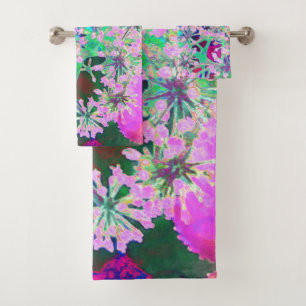 Cool Abstract Retro Nature in Pink and Lime Green Bath Towel Set