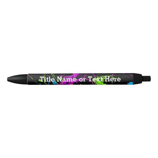Cool Abstract Retro Rainbow Paint Splatter Black Black Ink Pen (Front)